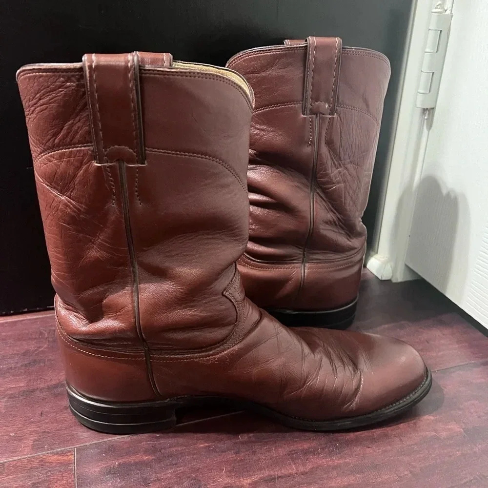 Justin Boots Mens Western Brown Leather Cowboy Sz 9.5 D Style 3404 Excellent